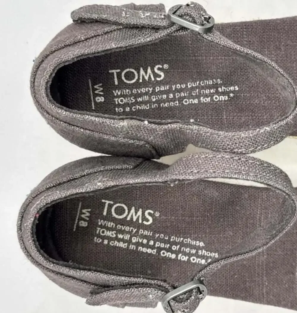 NWOTB TOMS Linen Platform Sandal Espadrille Wedges Blue Size 8W